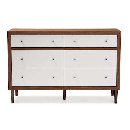 Baxton Studio Harlow Mid-century Modern White and Walnut Wood 6-drawer Dresser 121-6781